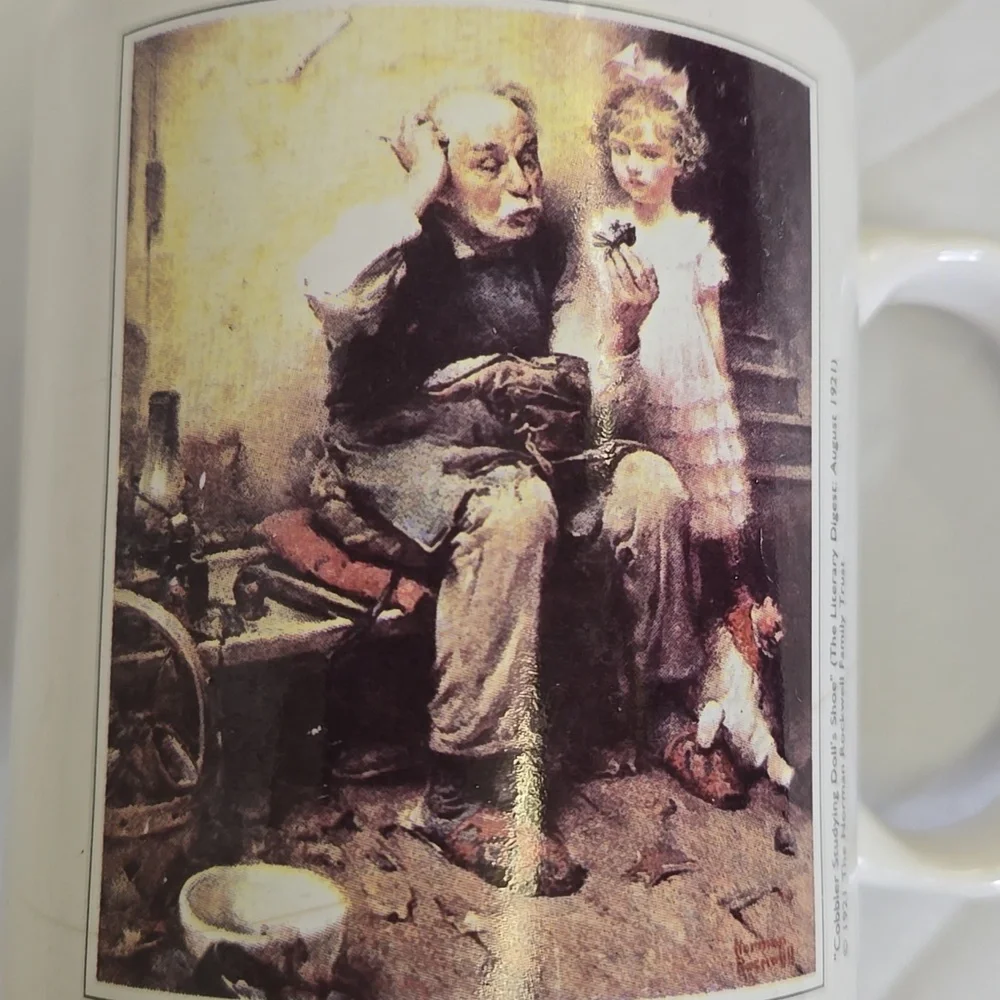 Norman Rockwell Coffee Mug, Cobbler Studying Dolls‎ Shoe